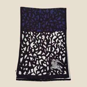 Burberry Prorsum Cashmere Large Shawl Scarf Black Grey Geometric 68"x24"